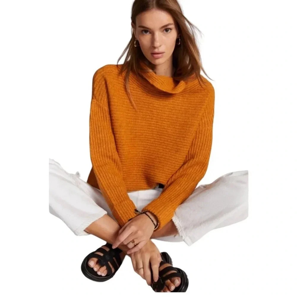 PILCRO Anthropologie Chunky Knit Oversized
Rust Orange Cowl Neck Knit Sweater